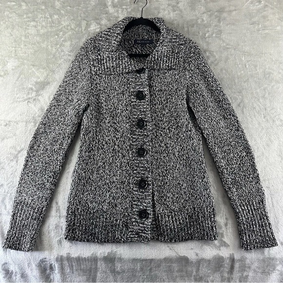 Anne Klein Cardigan Sweater Women's L Black & White Knit Button Front - Picture 1 of 7